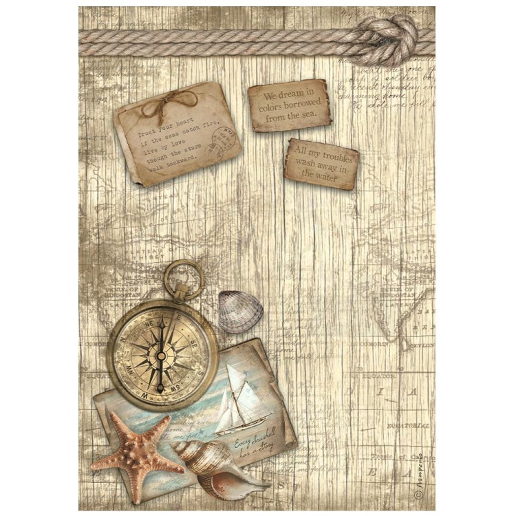 Papier ryżowy A4 Sea Land Kompas DFSA4858 Stamperia