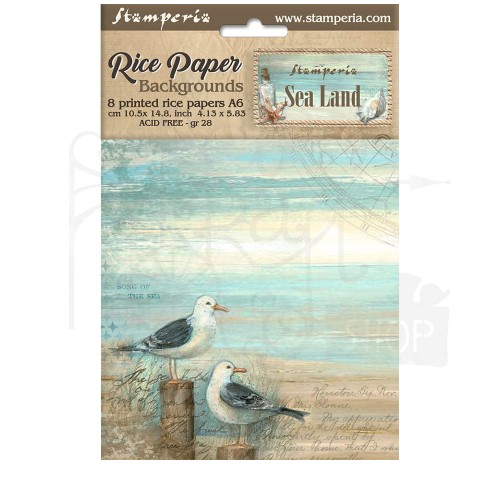 Papier ryżowy A6 Sea Land Backgrounds tła 8szt DFSAK6019 Stamperia