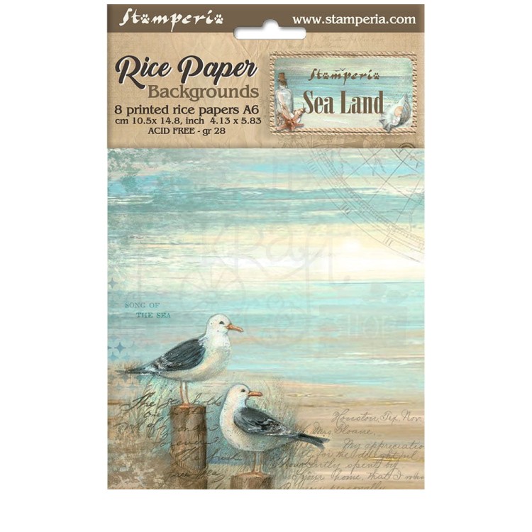 Papier ryżowy A6 Sea Land Backgrounds tła 8szt DFSAK6019 Stamperia