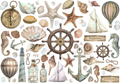 Ozdoby papierowe samoprzylepne Ephemera Sea Land 56szt DFLCT43 Stamperia