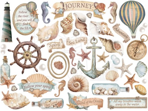 Ozdoby kształty tekturowe Die Cuts Sea Land 46szt DFLDC95 Stamperia