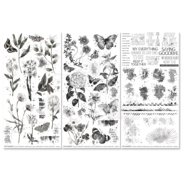 Rub-On Transfer 15x30 Color Swatch Charcoal 3 arkusze CCS27457 49 and Market