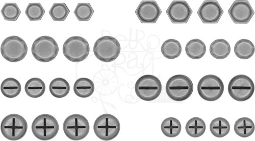 Ozdoby metalowe łby śrub Idea-Ology Metal Hardware Heads F 32szt TH93788 Tim Holtz
