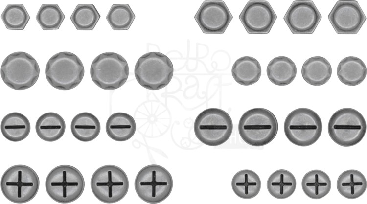 Ozdoby metalowe łby śrub Idea-Ology Metal Hardware Heads F 32szt TH93788 Tim Holtz