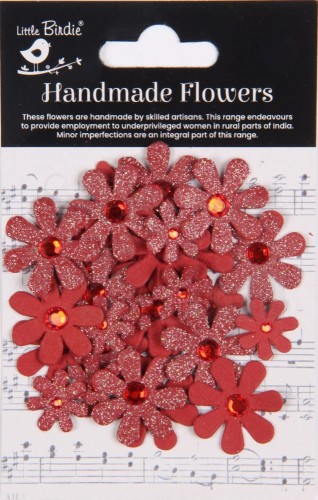 Kwiaty kwiatki papierowe Sparkle Florettes Paper Flowers Cardinal Red 30szt CR94196 Little Birdie