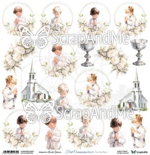 Papier do scrapbookingu 30x30 elementy do wycięcia First Communion Boy 4 ScrapAndMe