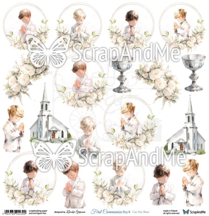 Papier do scrapbookingu 30x30 elementy do wycięcia First Communion Boy 4 ScrapAndMe