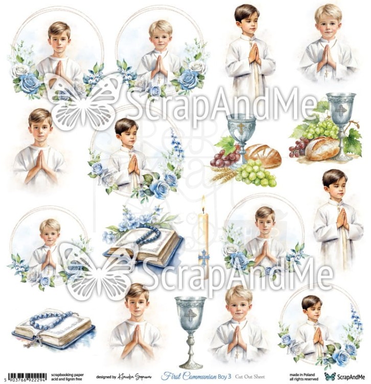Papier do scrapbookingu 30x30 elementy do wycięcia First Communion Boy 3 ScrapAndMe