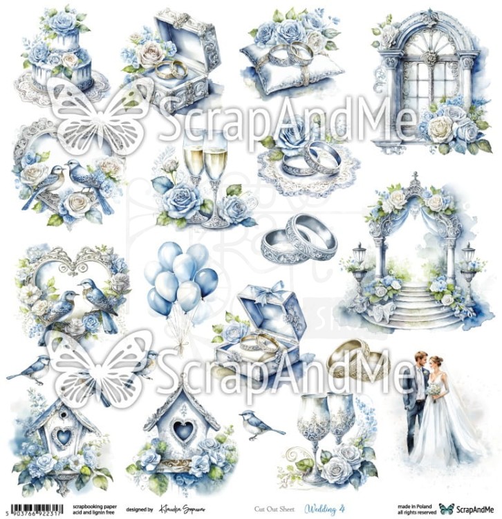 Papier do scrapbookingu 30x30 elementy do wycięcia Wedding 4 ScrapAndMe