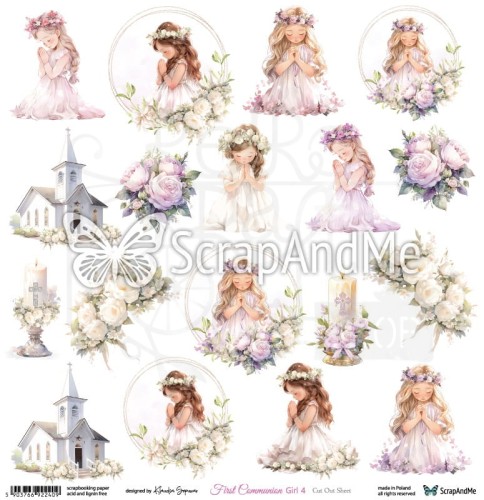 Papier do scrapbookingu 30x30 elementy do wycięcia First Communion Girl 4 ScrapAndMe