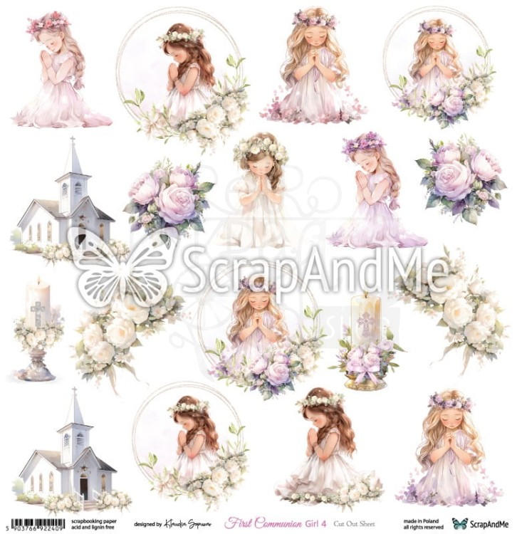 Papier do scrapbookingu 30x30 elementy do wycięcia First Communion Girl 4 ScrapAndMe
