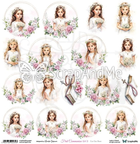 Papier do scrapbookingu 30x30 elementy do wycięcia First Communion Girl 3 ScrapAndMe
