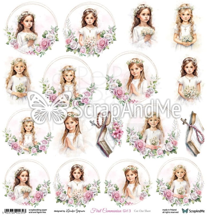 Papier do scrapbookingu 30x30 elementy do wycięcia First Communion Girl 3 ScrapAndMe