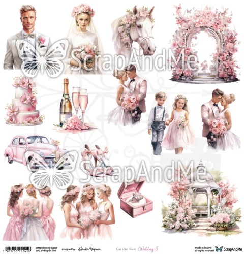 Papier do scrapbookingu 30x30 elementy do wycięcia Wedding 5 ScrapAndMe