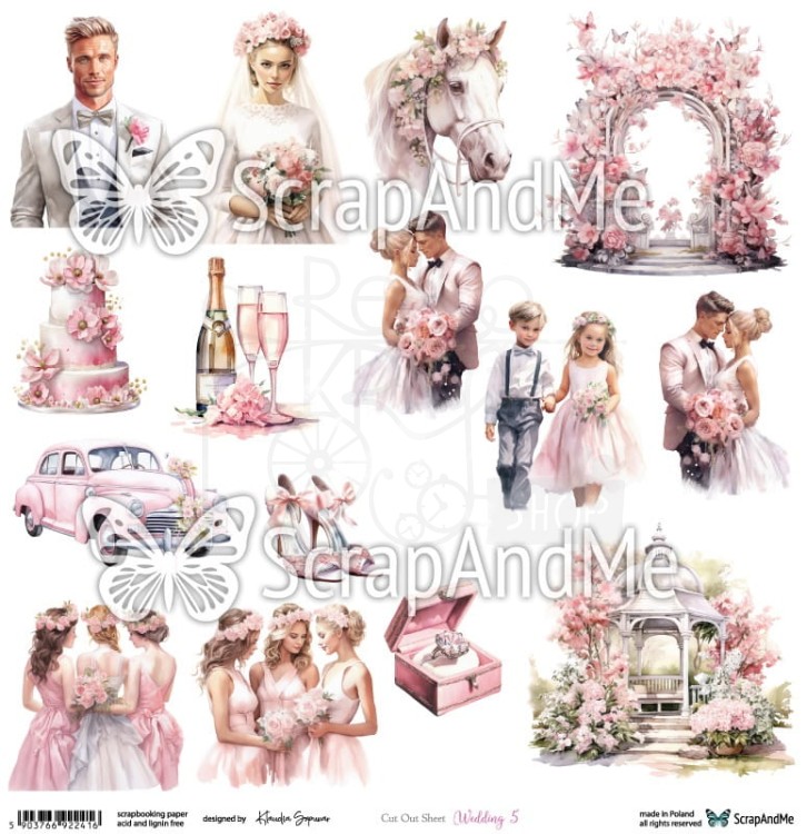Papier do scrapbookingu 30x30 elementy do wycięcia Wedding 5 ScrapAndMe