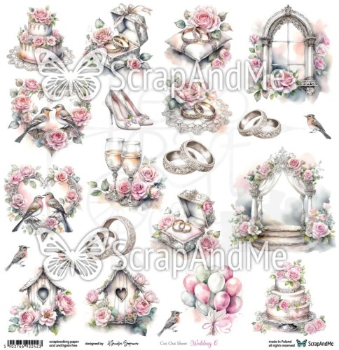 Papier do scrapbookingu 30x30 elementy do wycięcia Wedding 6 ScrapAndMe