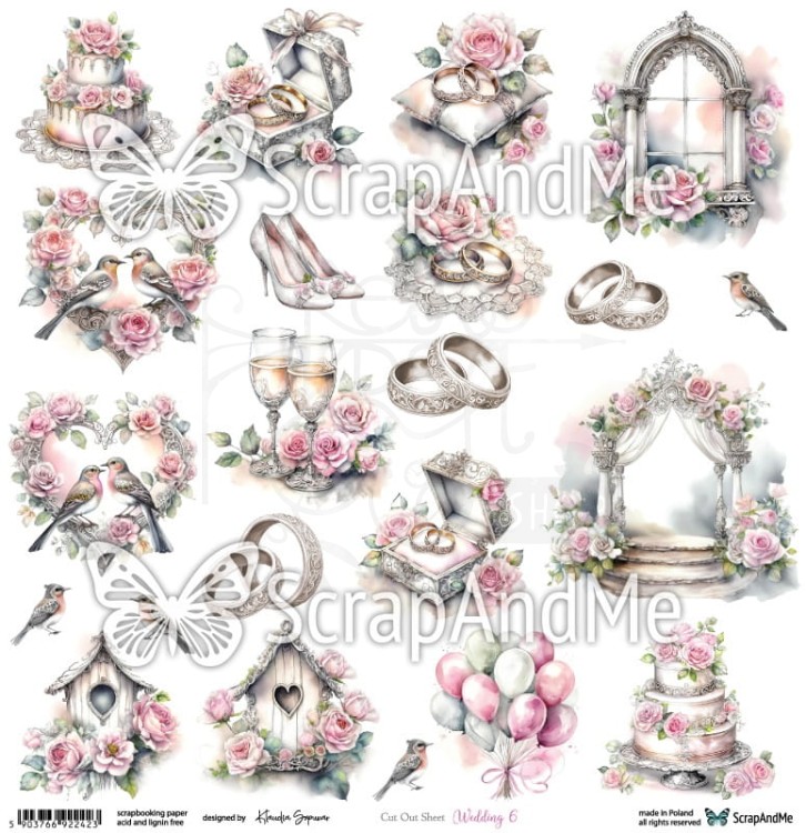 Papier do scrapbookingu 30x30 elementy do wycięcia Wedding 6 ScrapAndMe