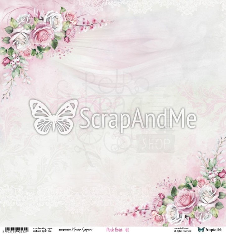 Papier do scrapbookingu 30x30 Pink Roses 01/02 ScrapAndMe