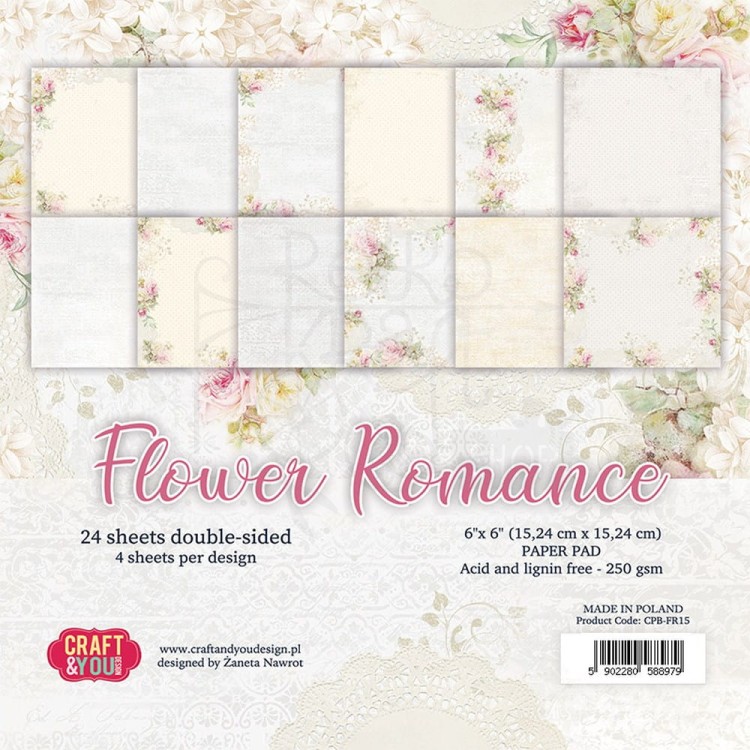 Zestaw papierów do scrapbookingu 15x15 Flower Romance CPB-FR15 Craft&amp;You Design