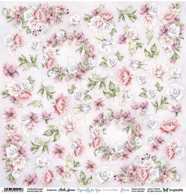 Papier do scrapbookingu 30x30 elementy do wycięcia Especially for You - Flowers ScrapAndMe