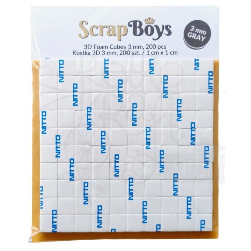 Kostki dystansowe 3D Szare 3mm 1x1cm 200szt ScrapBoys