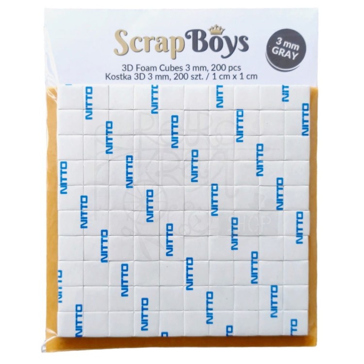 Kostki dystansowe 3D Szare 3mm 1x1cm 200szt ScrapBoys