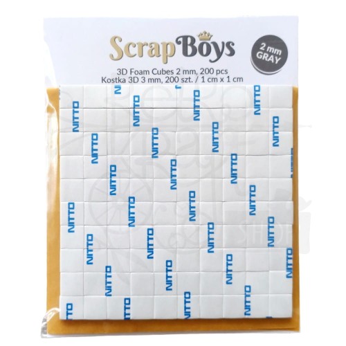 Kostki dystansowe 3D Szare 2mm 1x1cm 200szt ScrapBoys