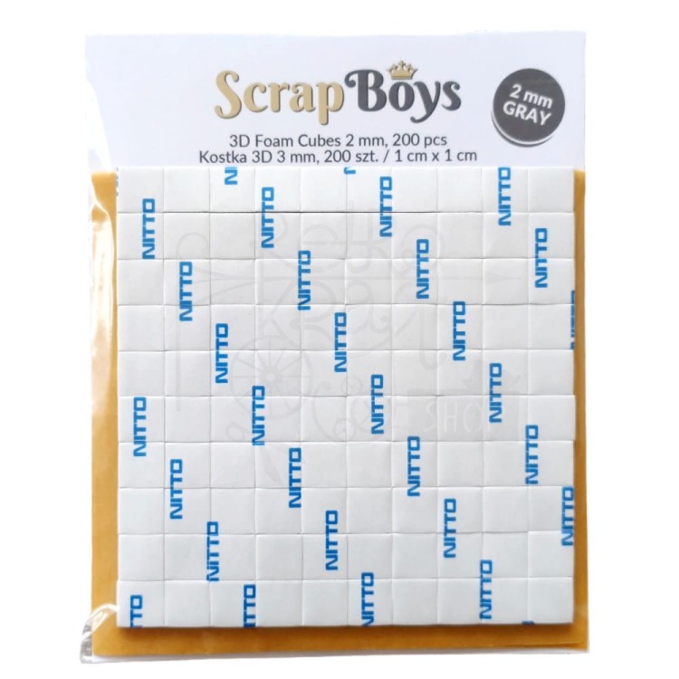 Kostki dystansowe 3D Szare 2mm 1x1cm 200szt ScrapBoys