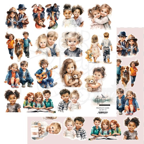 Papier do scrapbookingu 30x30 elementy do wycinania Happy Time Dzieci AA-HT-11 Alchemy of Art