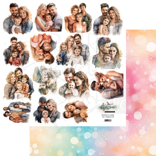 Papier do scrapbookingu 30x30 elementy do wycinania Happy Time Rodzina AA-FAMILY-01 Alchemy of Art