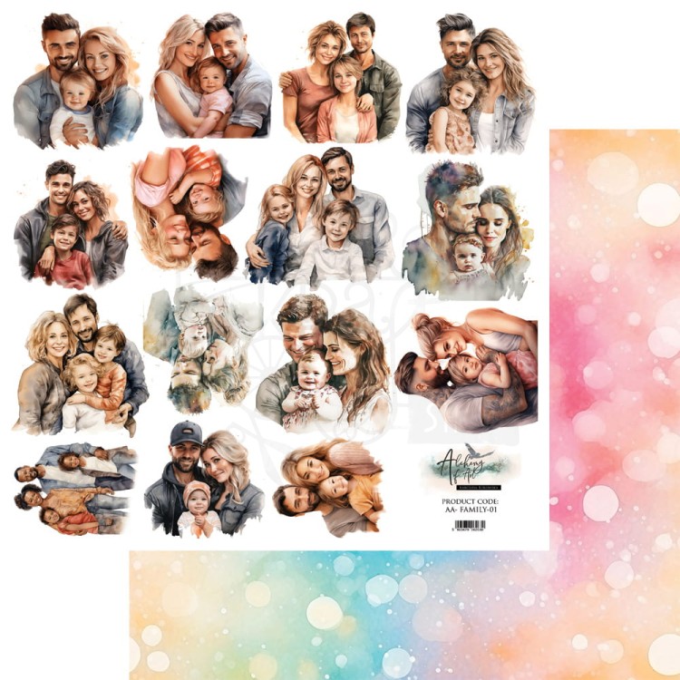 Papier do scrapbookingu 30x30 elementy do wycinania Happy Time Rodzina AA-FAMILY-01 Alchemy of Art
