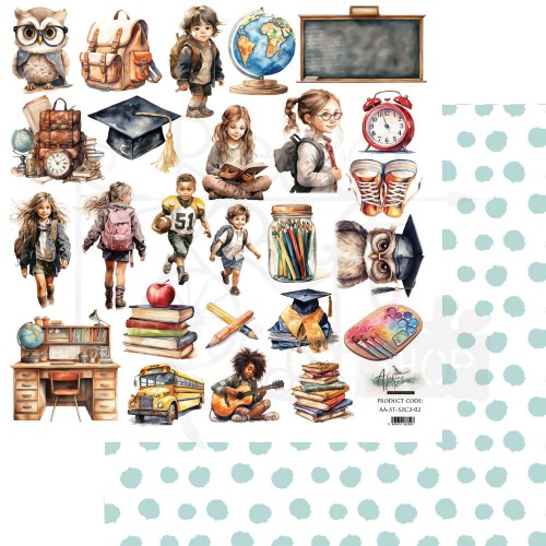 Papier do scrapbookingu 30x30 elementy do wycinania Happy Time Szkolny czas AA-ST-SzCz-02 Alchemy of Art