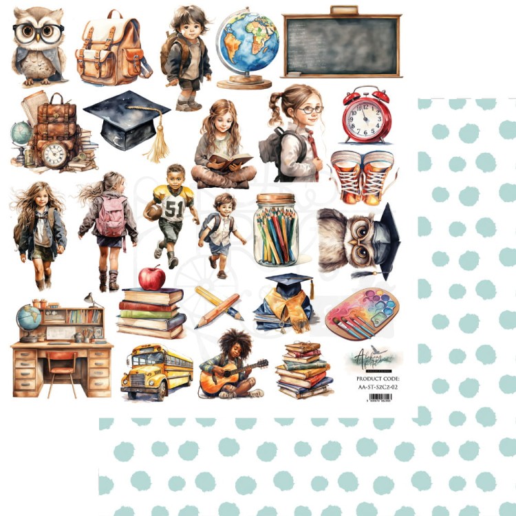 Papier do scrapbookingu 30x30 elementy do wycinania Happy Time Szkolny czas AA-ST-SzCz-02 Alchemy of Art