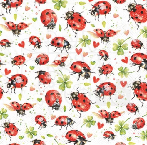 Serwetka 33x33 - Biedronki i czterolistna koniczynka