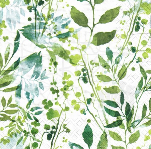 Serwetka 33x33 - Boho listki i zioła zielone
