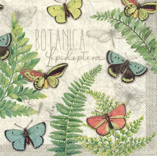 Serwetka 33x33 - Motyle i liście paproci