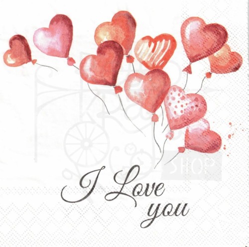 Serwetka 33x33 - I Love You balony serduszka