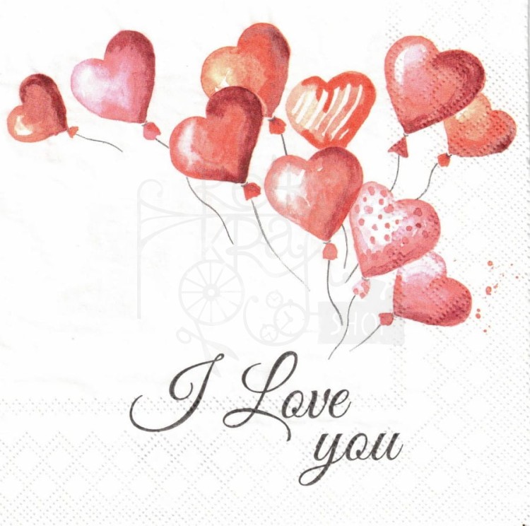 Serwetka 33x33 - I Love You balony serduszka