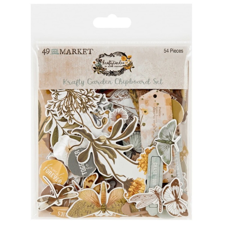 Ozdoby papierowe die-cuts Krafty Garden Chipboard Set 54szt KG26689 49 and Market
