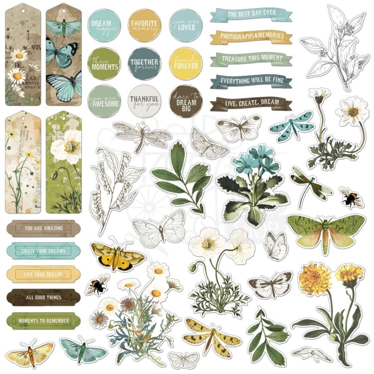Ozdoby papierowe die-cuts Krafty Garden Chipboard Set 54szt KG26689 49 and Market