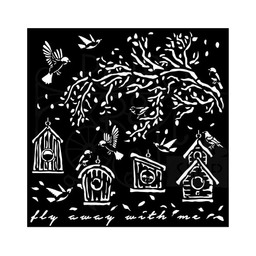 Szablon maska 18x18 Garden budki dla ptaków KSTDQ102 Stamperia