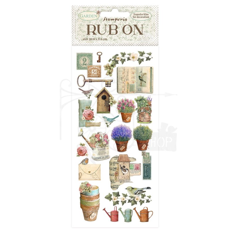 Rub-on transfer 10x21.6cm Garden Domek dla ptaków DFLRB87 Stamperia