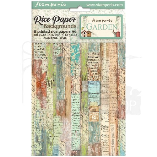 Papier ryżowy A6 Garden Backgrounds tła - zestaw 8szt DFSAK6021 Stamperia