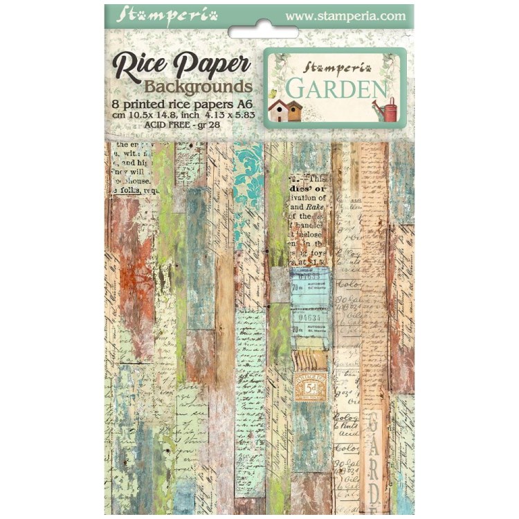 Papier ryżowy A6 Garden Backgrounds tła - zestaw 8szt DFSAK6021 Stamperia