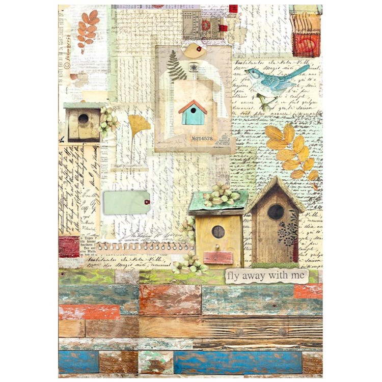 Papier ryżowy A4 Garden Domki dla ptaków DFSA4868 Stamperia