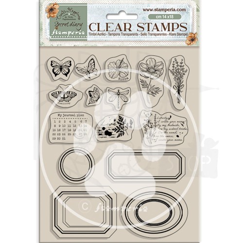 Stempel akrylowy 14x18cm Create Happiness Secret Diary etykiety WTK192 Stamperia