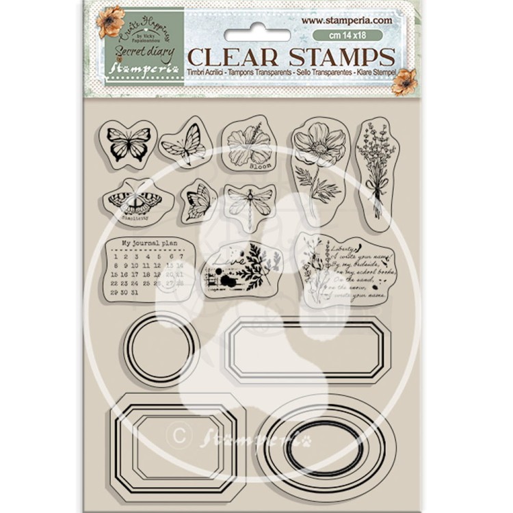 Stempel akrylowy 14x18cm Create Happiness Secret Diary etykiety WTK192 Stamperia