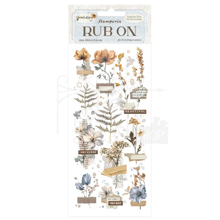 Rub-on transfer 10x21.6cm Create Happiness Secret Diary Botanic DFLRB84 Stamperia