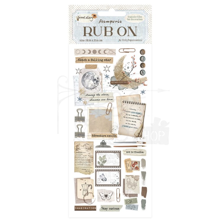 Rub-on transfer 10x21.6cm Create Happiness Secret Diary Notatki i etykiety DFLRB83 Stamperia