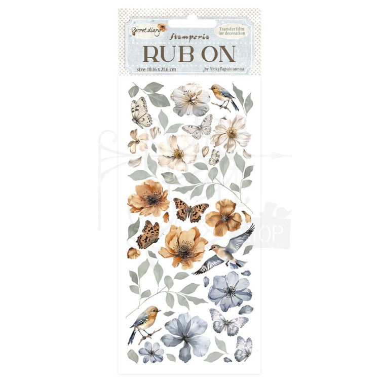 Rub-on transfer 10x21.6cm Create Happiness Secret Diary Kwiaty i ptaki DFLRB82 Stamperia